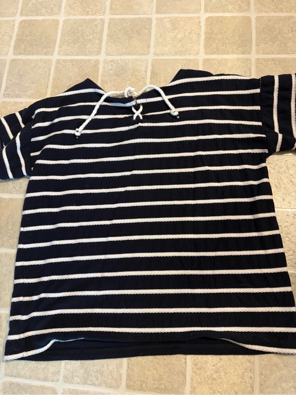 Talbots Navy and White Striped Short Sleeve Tee with Rope Tie